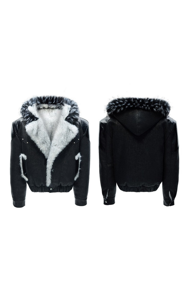 Faux Fur Pattern Puffer Jacket