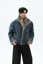 Fleece Lined Denim Puffer Jacket