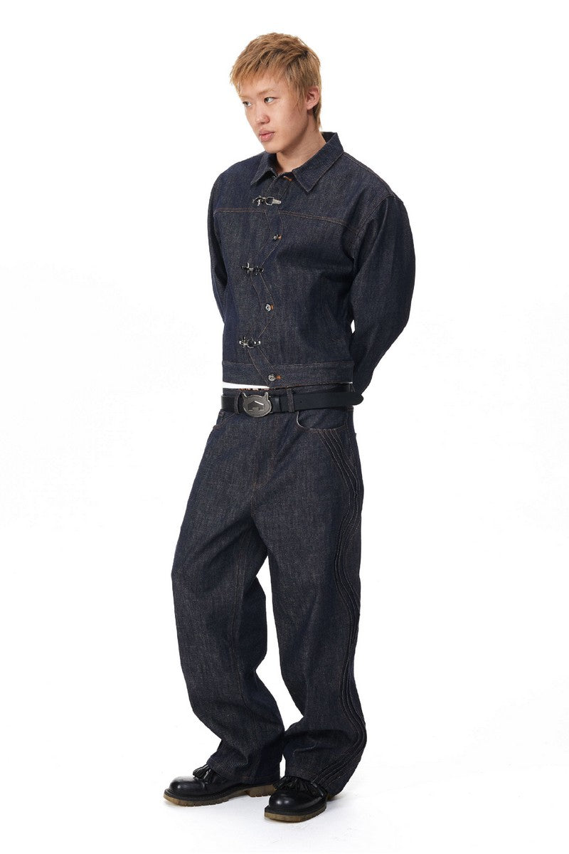 Twisted Seam Raw Denim Jeans