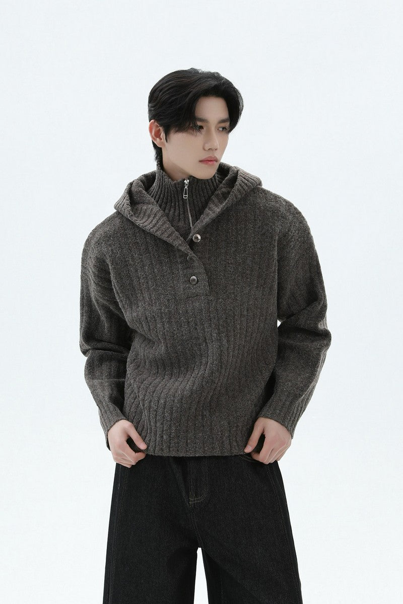 Heavyweight Layered Look Hooded Sweater