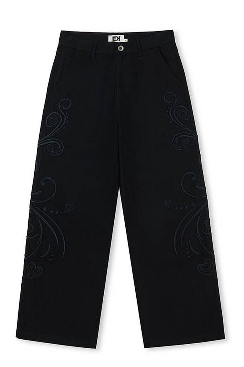 Heart Embroidery Wide Leg Pants