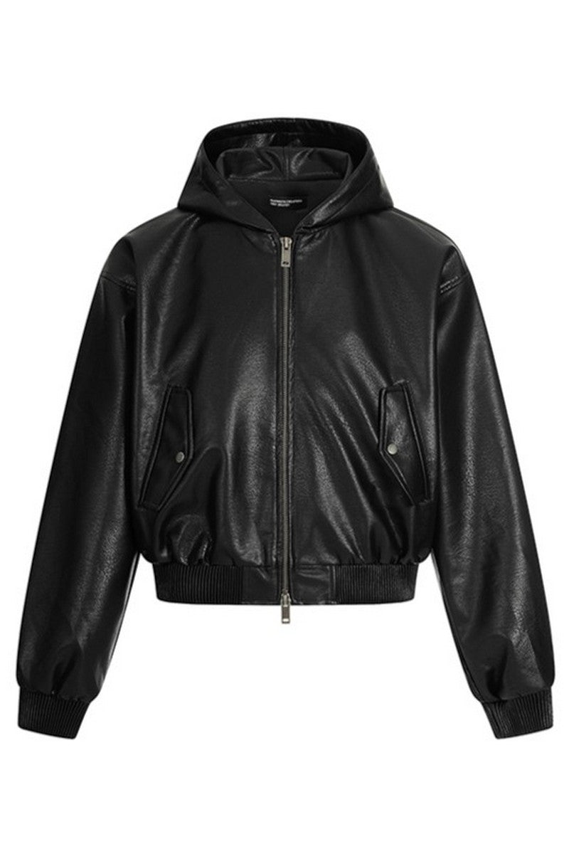 Black PU Hooded Jacket - EU Only