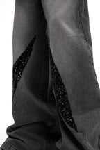 Washed Sequin Straight Jeans