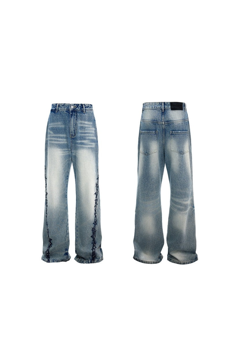 Embroidered Studded Jeans