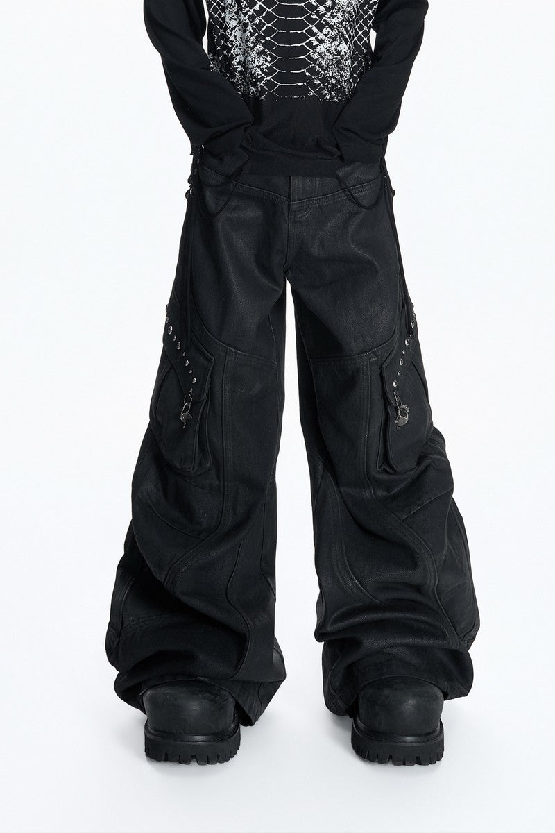 Waxed Multi Pocket Cargo Jeans