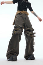 Belted Flared Distressed Jeans