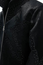 Crocodile Pattern Studded Cropped Jacket