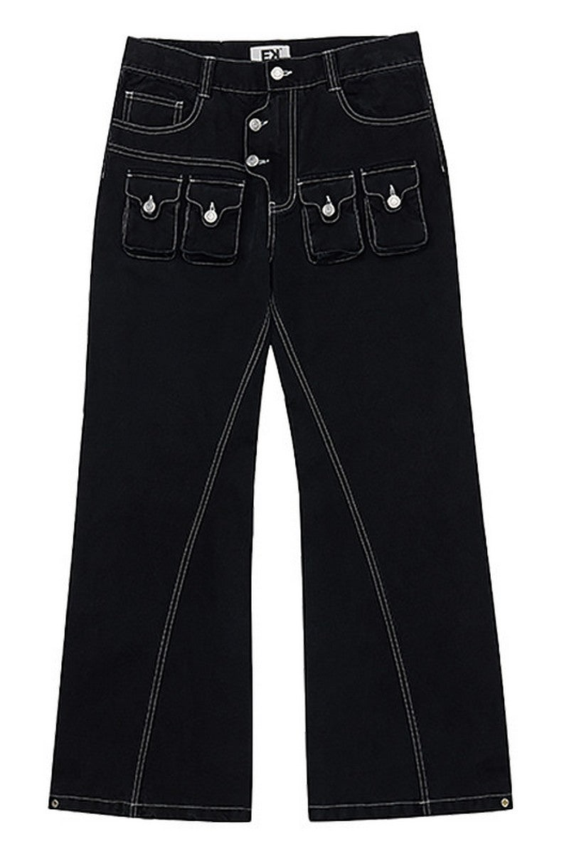 Washed Cargo Cotton Wide Leg Pants