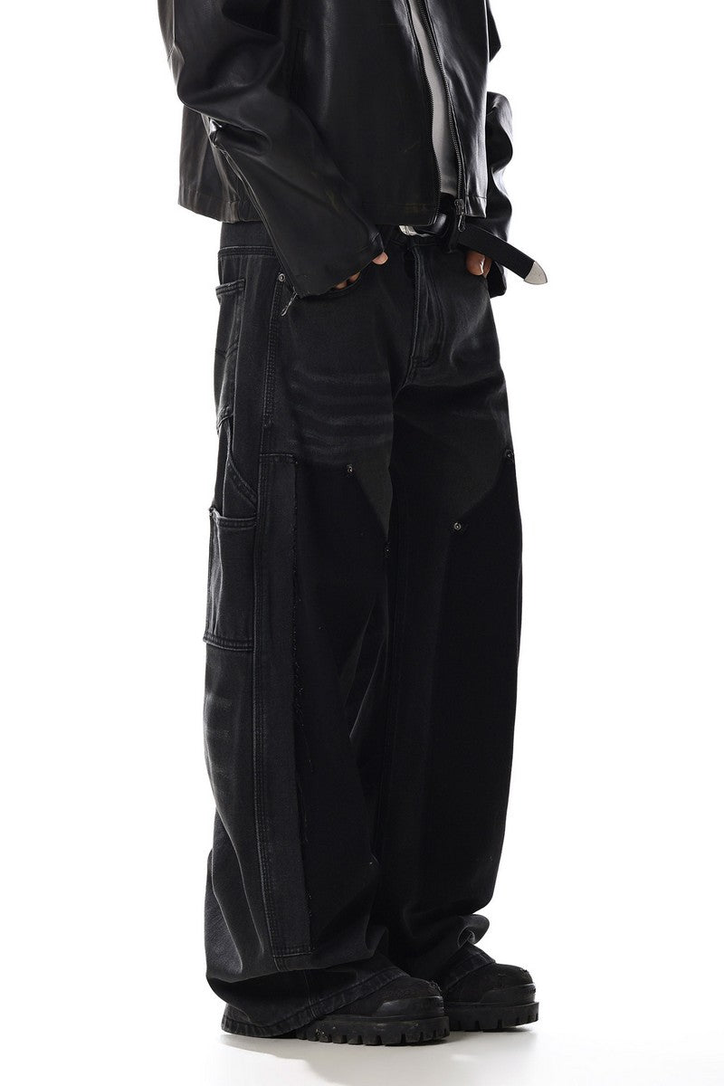 Workwear Studded Patchwork Jeans