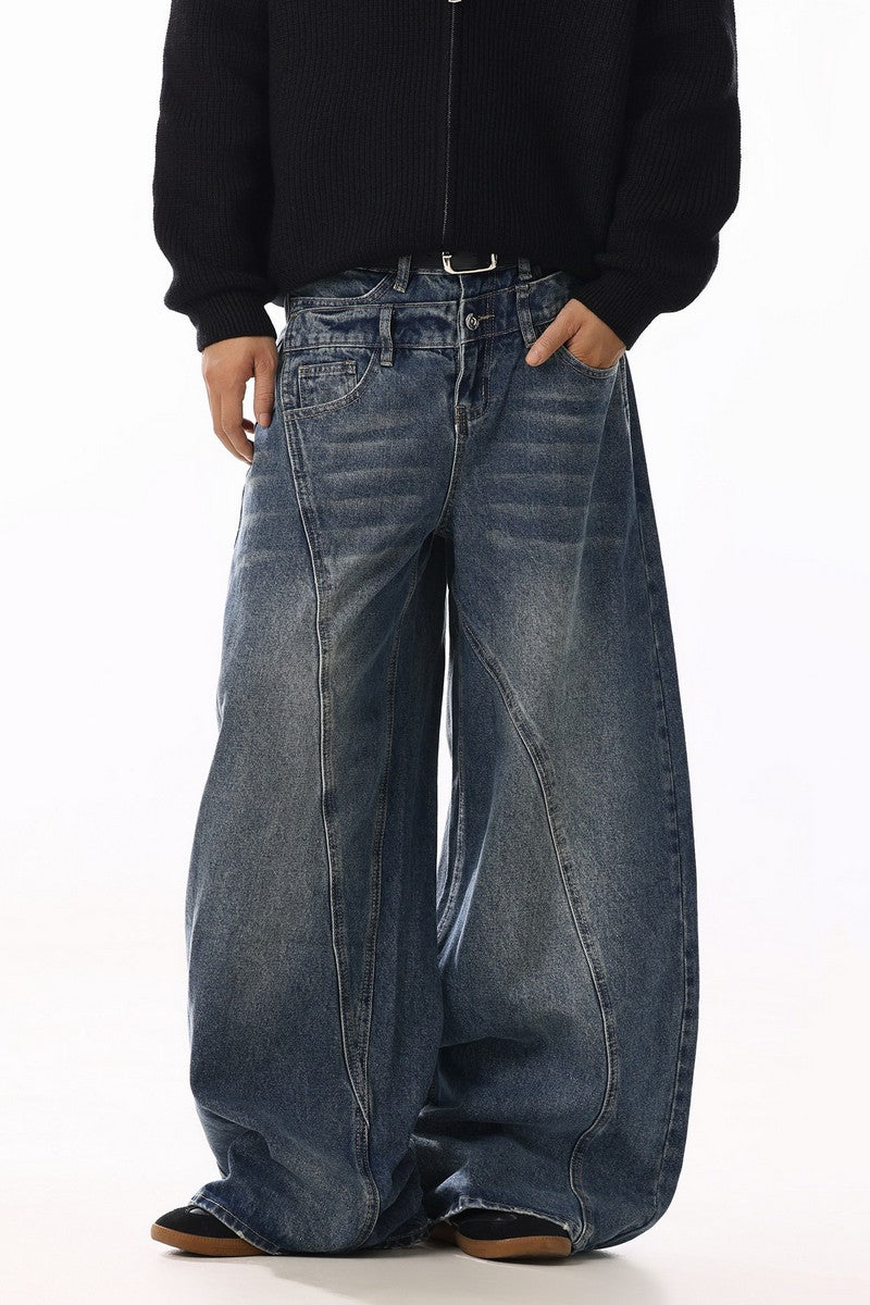 Deconstructed Curved Wide Jeans