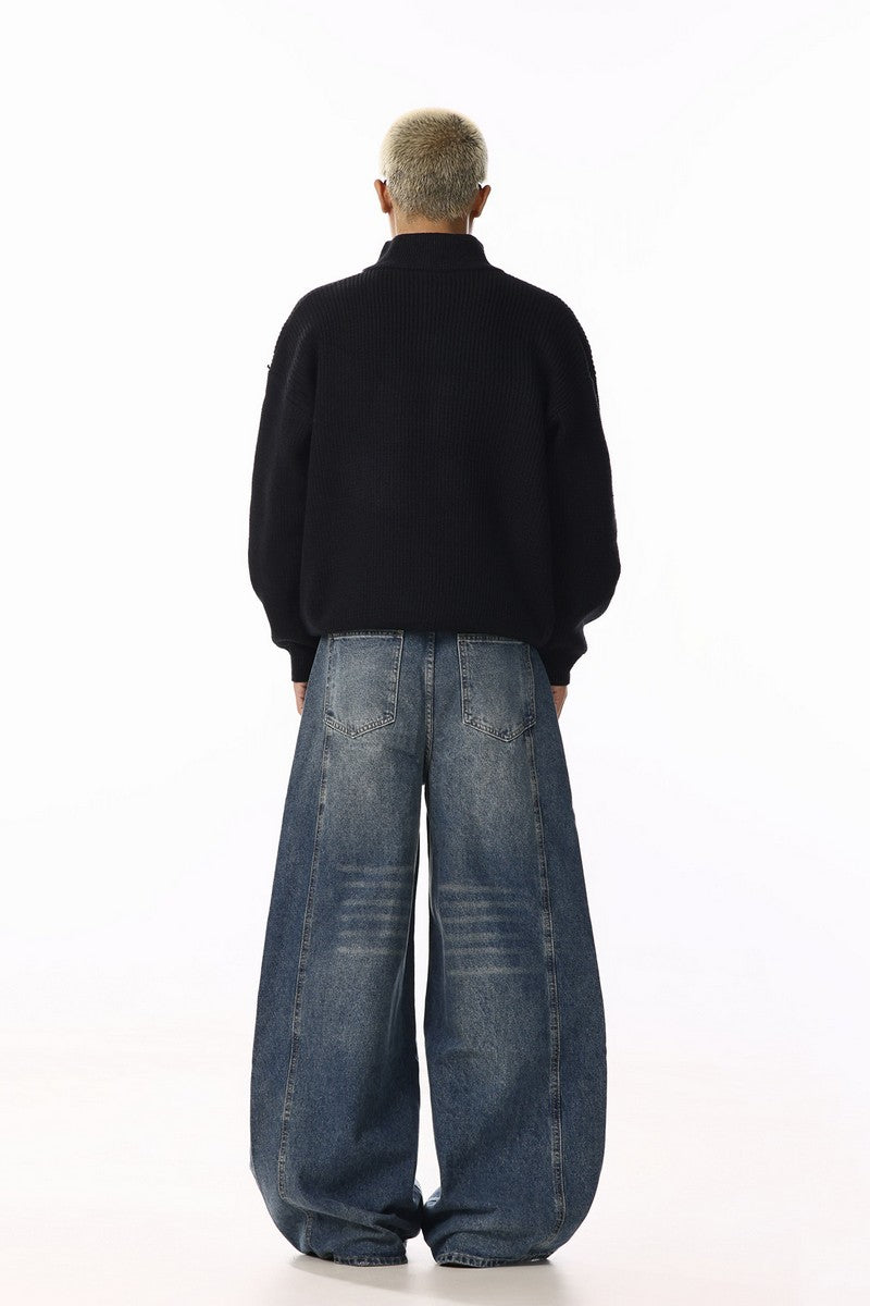 Deconstructed Curved Wide Jeans
