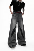 Washed Sequin Straight Jeans