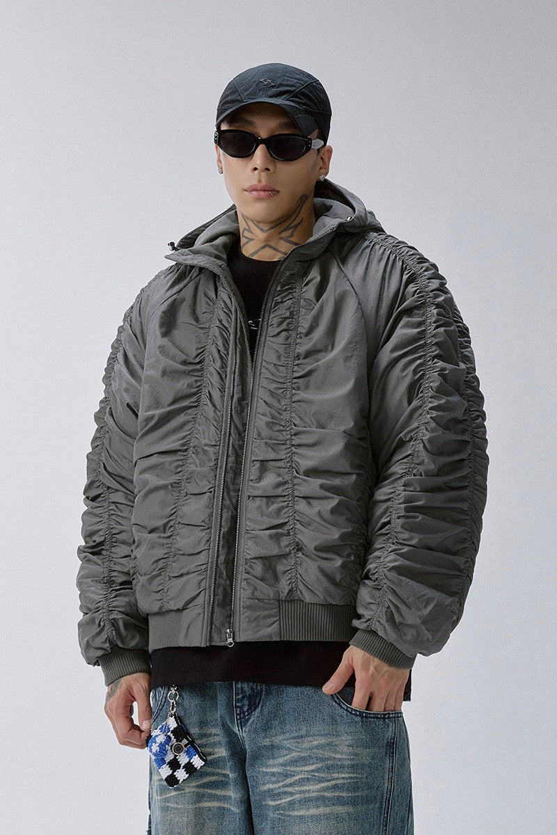 Wrinkled Bomber Puffer Jacket