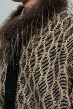 Sequin Knit Cardigan with Fur Collar - EU Only