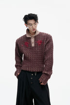 Sequin Collar Fitted Knit Sweater
