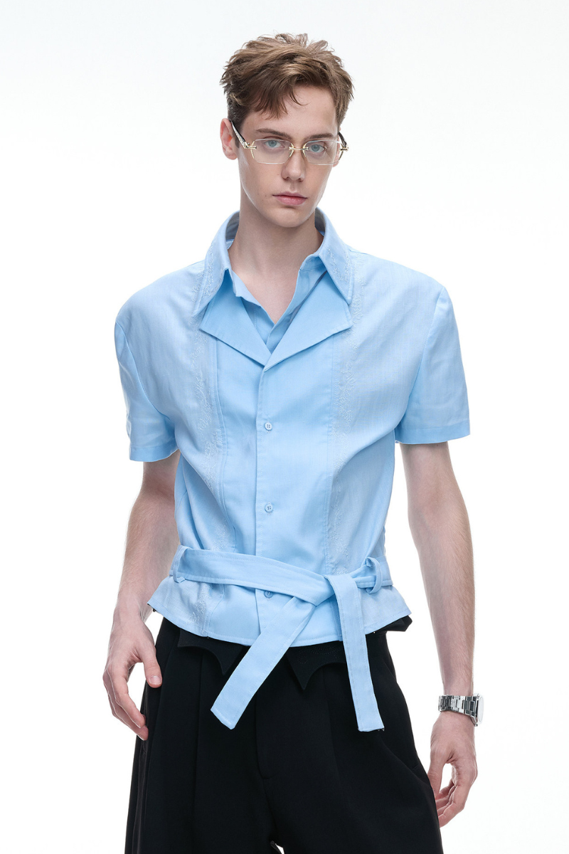 Layered Embroidered Linen Shirt