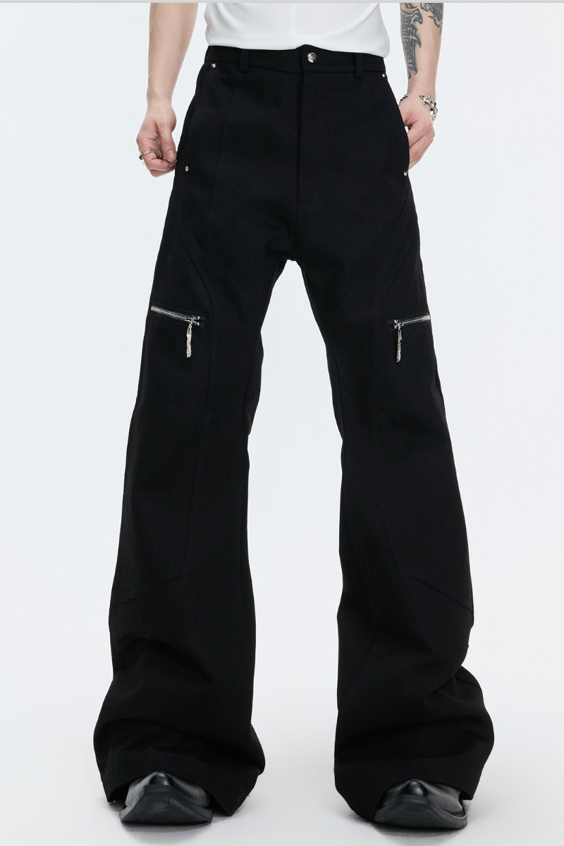 Zip Detail Flared Trousers