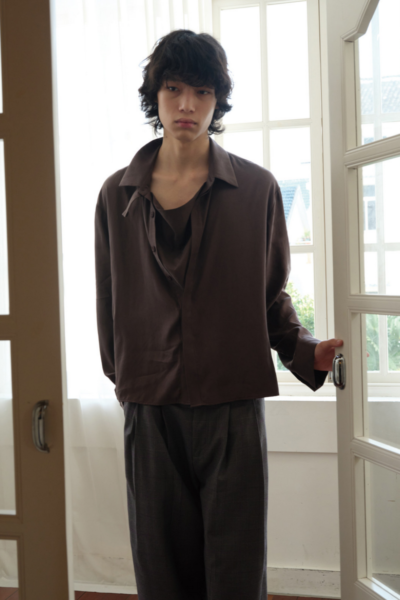 Draped Cupro Long Sleeve Shirt