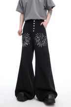 Sequin Flame Metal Button Flare Pants