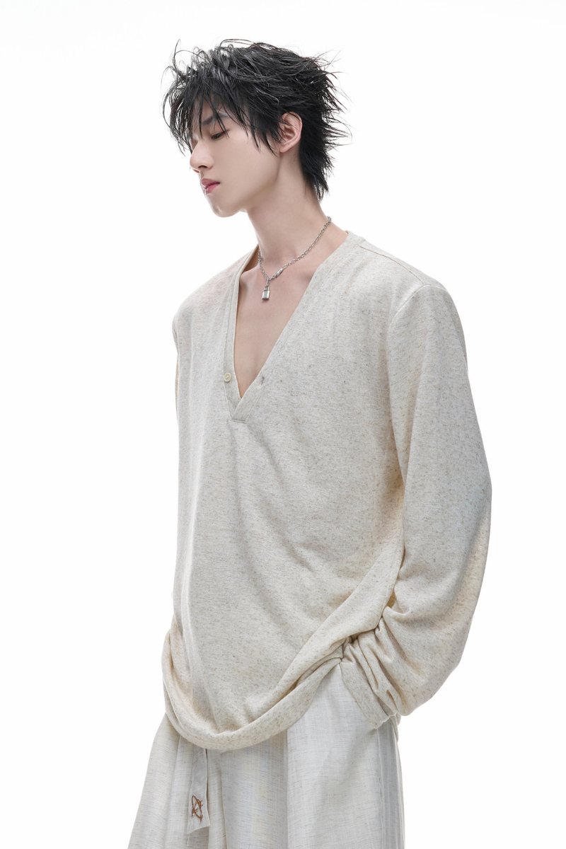 Deep V Neck Long Sleeve