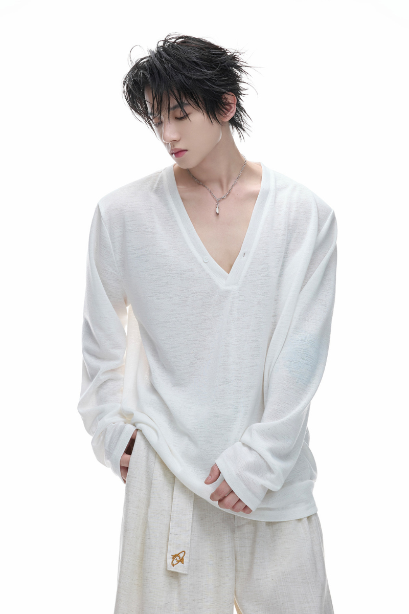 Deep V Neck Long Sleeve