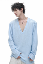 Deep V Neck Long Sleeve