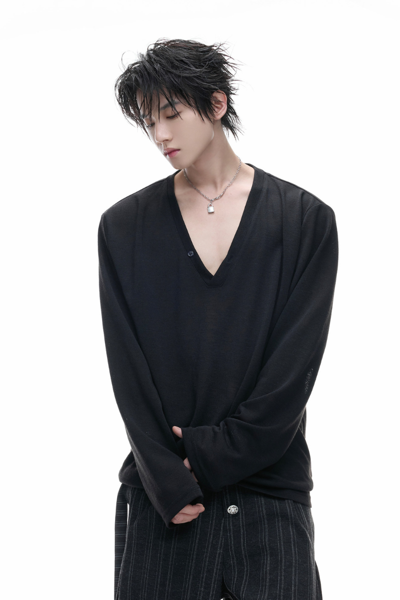 Deep V Neck Long Sleeve