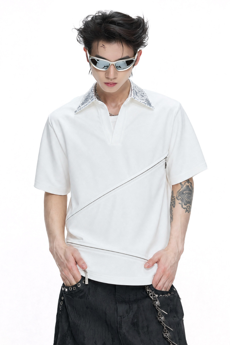 Sequin Zip Polo Shirt