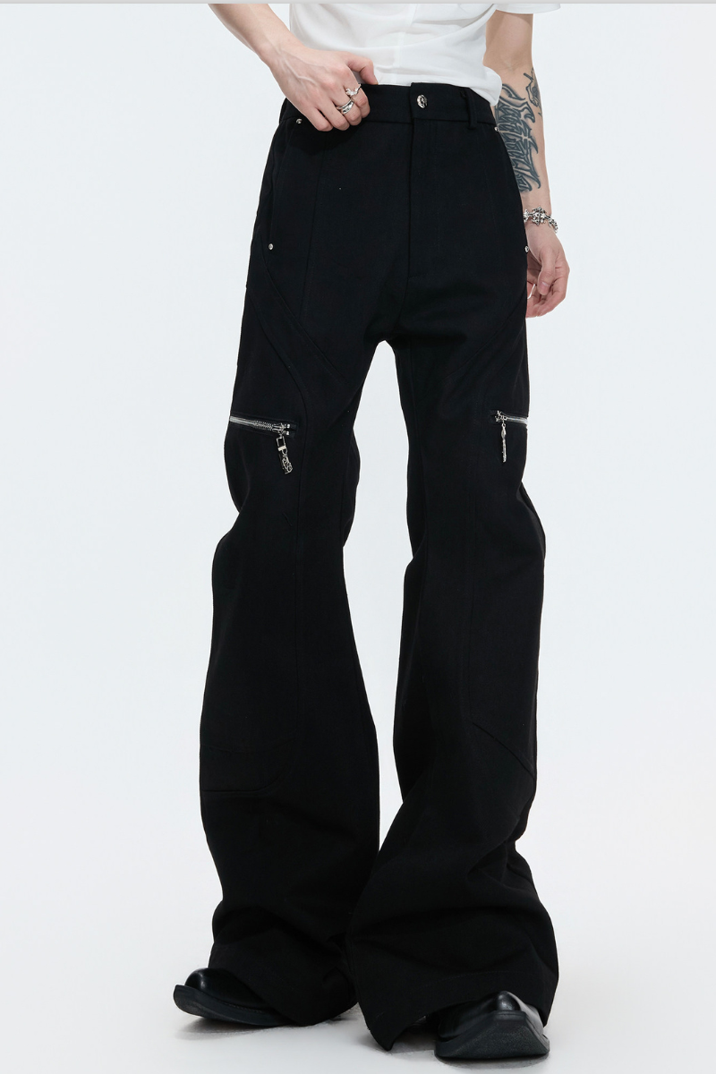 Zip Detail Flared Trousers