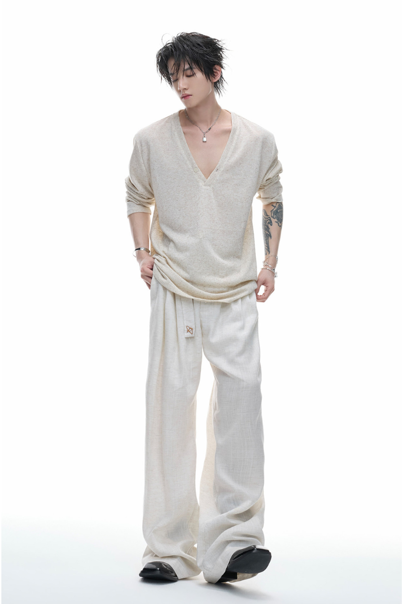 Deep V Neck Long Sleeve