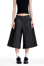 Wide Leg Raw Denim Shorts