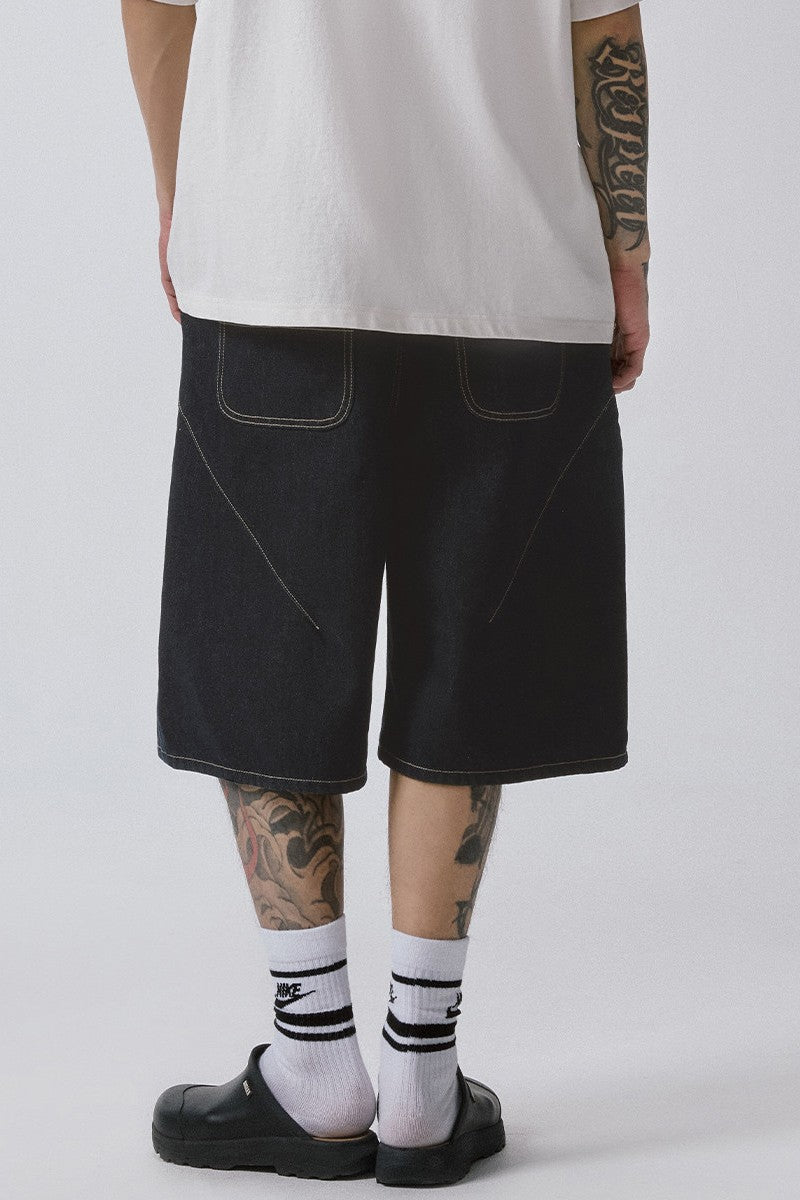 Plaid Patchwork Denim Shorts