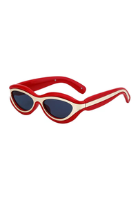 Bold Red Frame with Gold Accents Gray Lenses