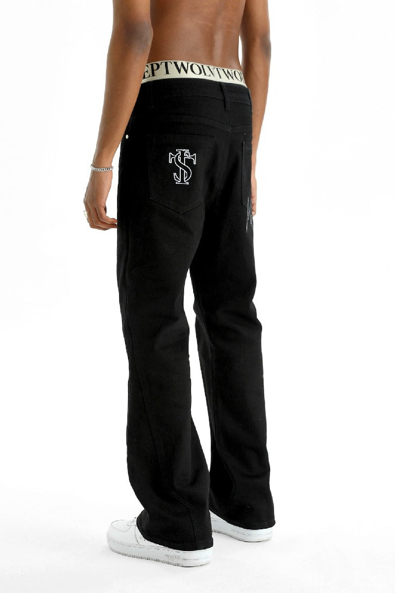 Wave Stitch Flared Jeans