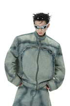 Vintage Washed Pierced Denim Jacket