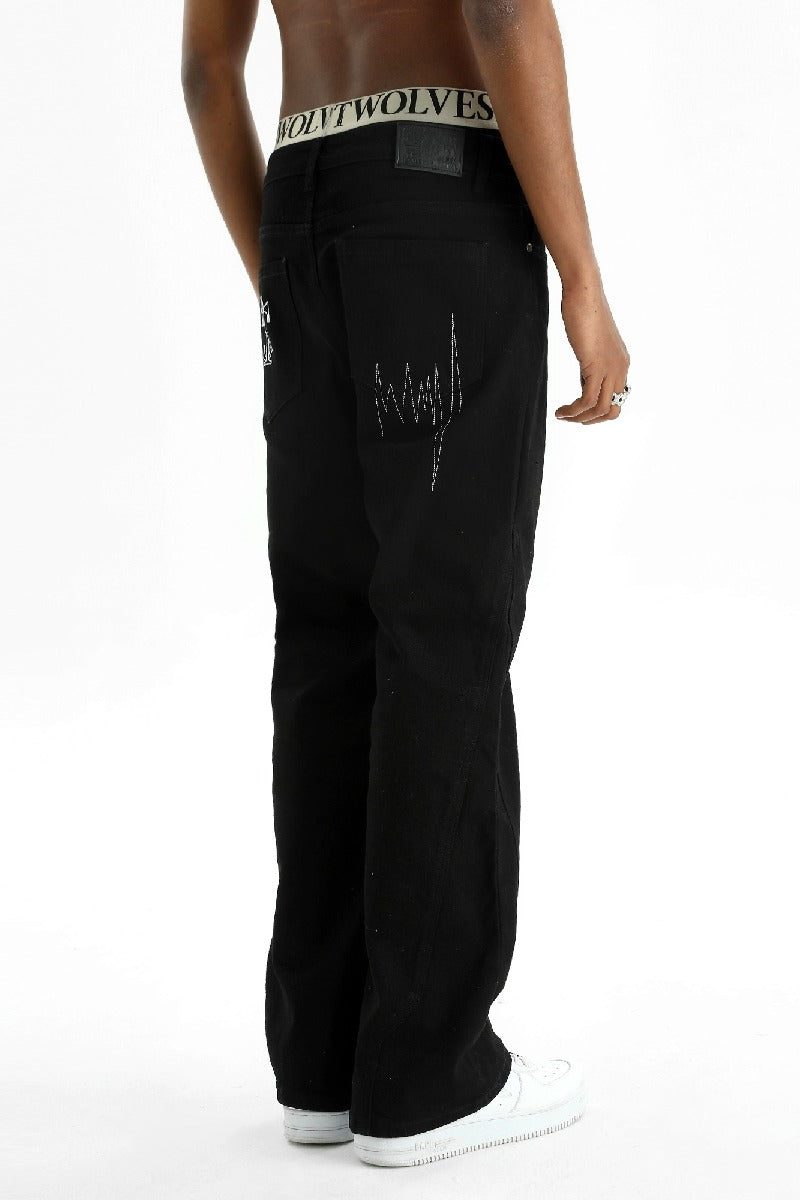 Wave Stitch Flared Jeans