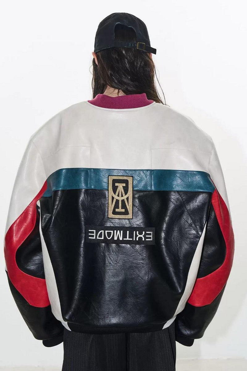 Colorblock Embroidered Biker Jacket - EU Only