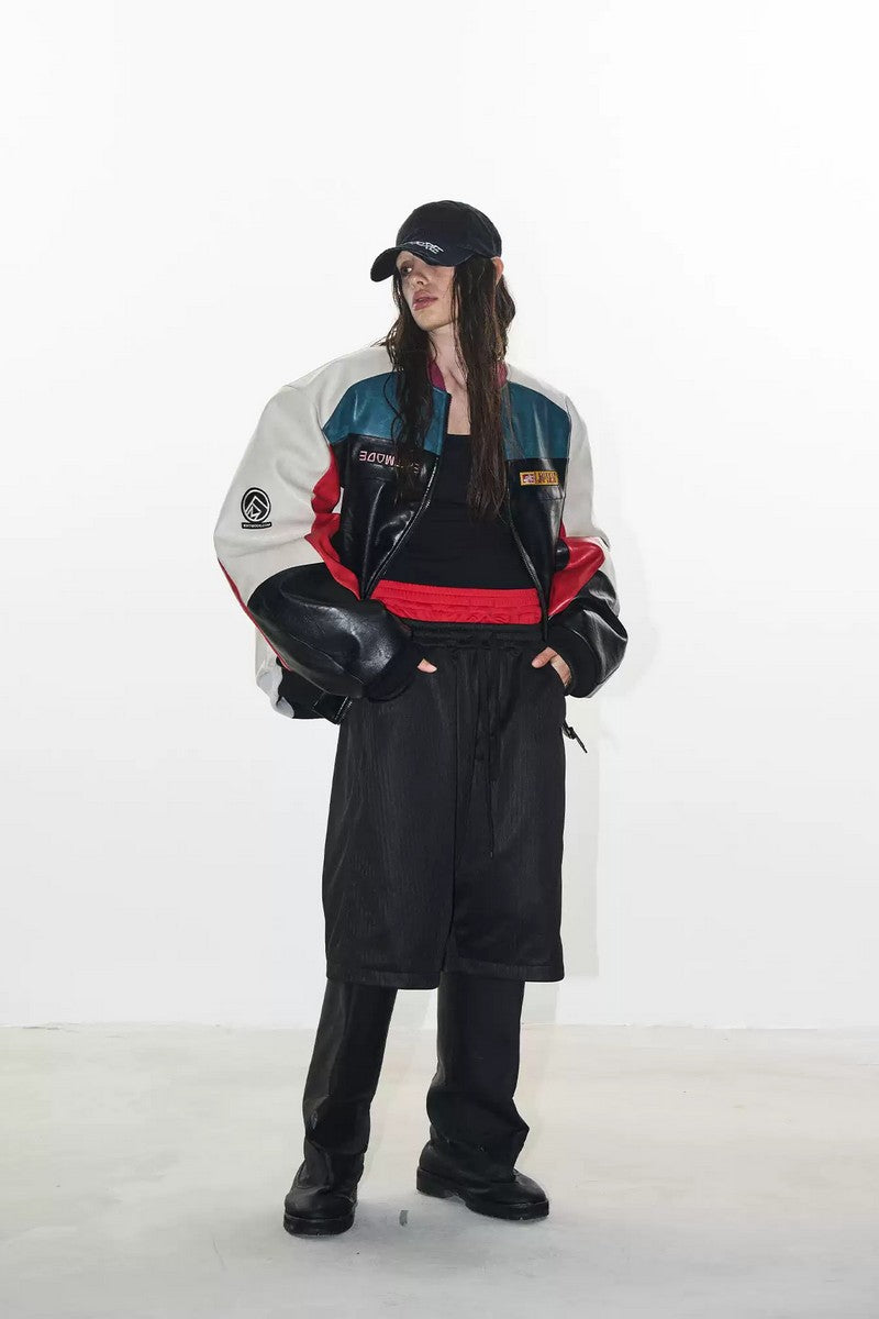 Colorblock Embroidered Biker Jacket - EU Only