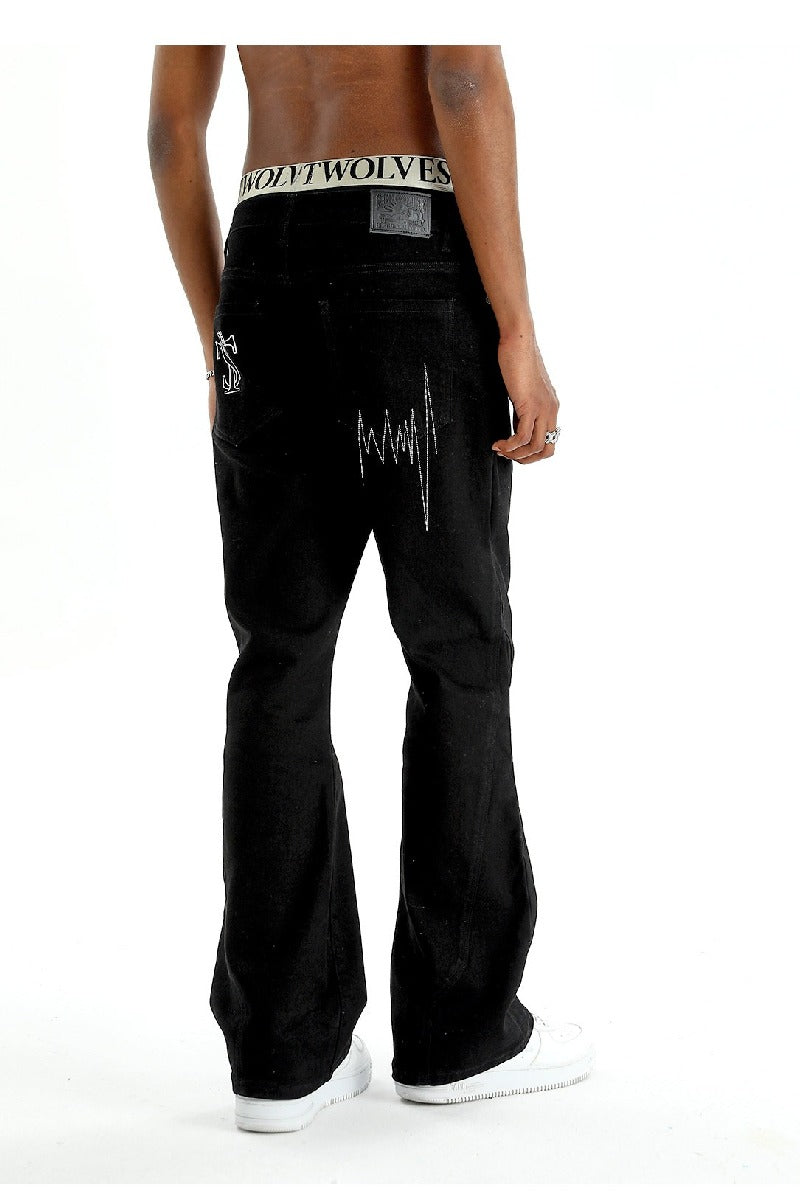 Wave Stitch Flared Jeans