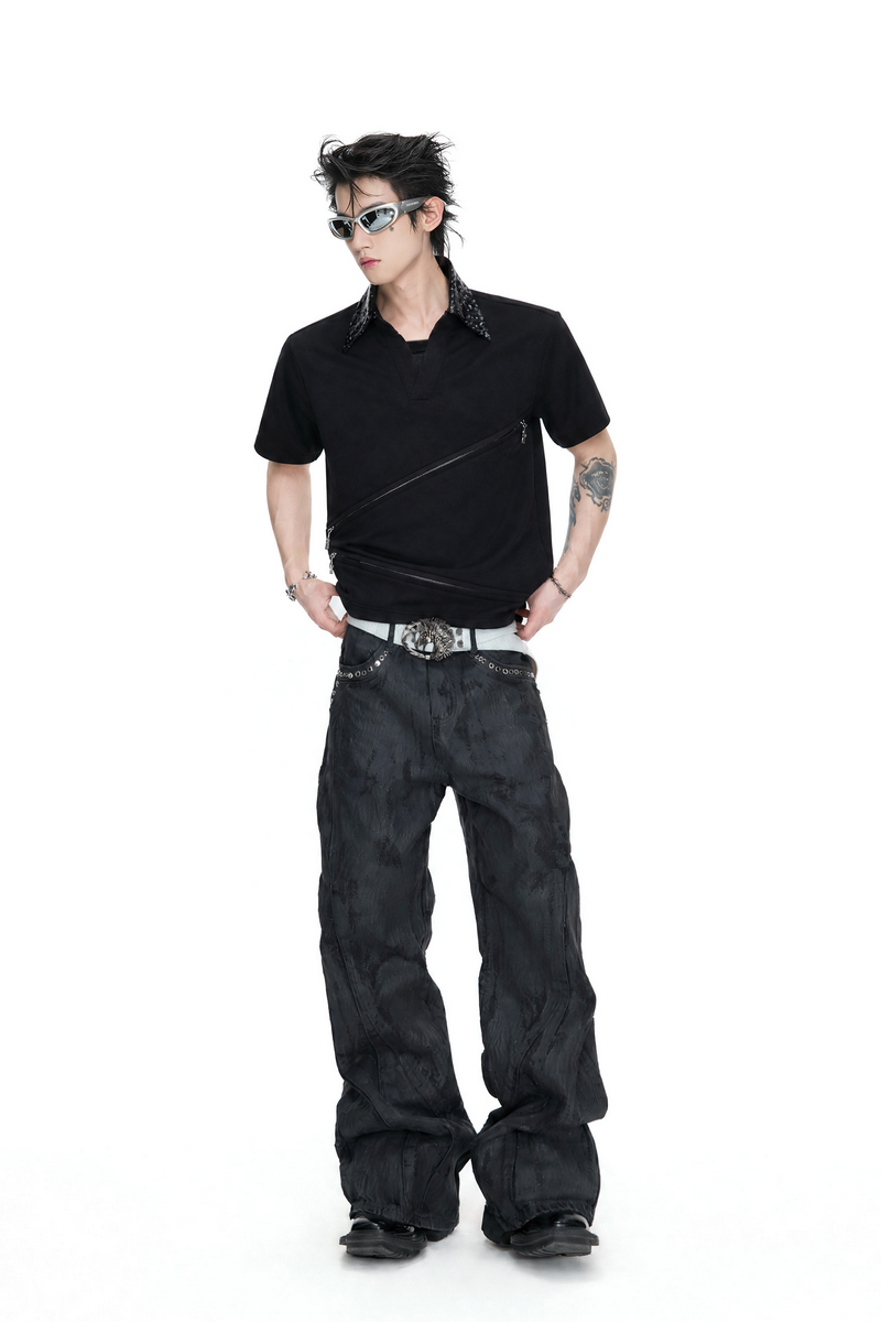 Sequin Zip Polo Shirt