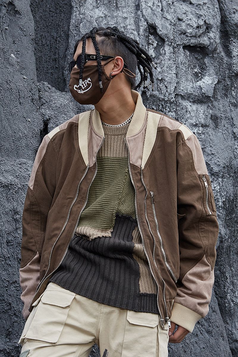 STEEPC Embroidered Logo Leather MA1 Jacket