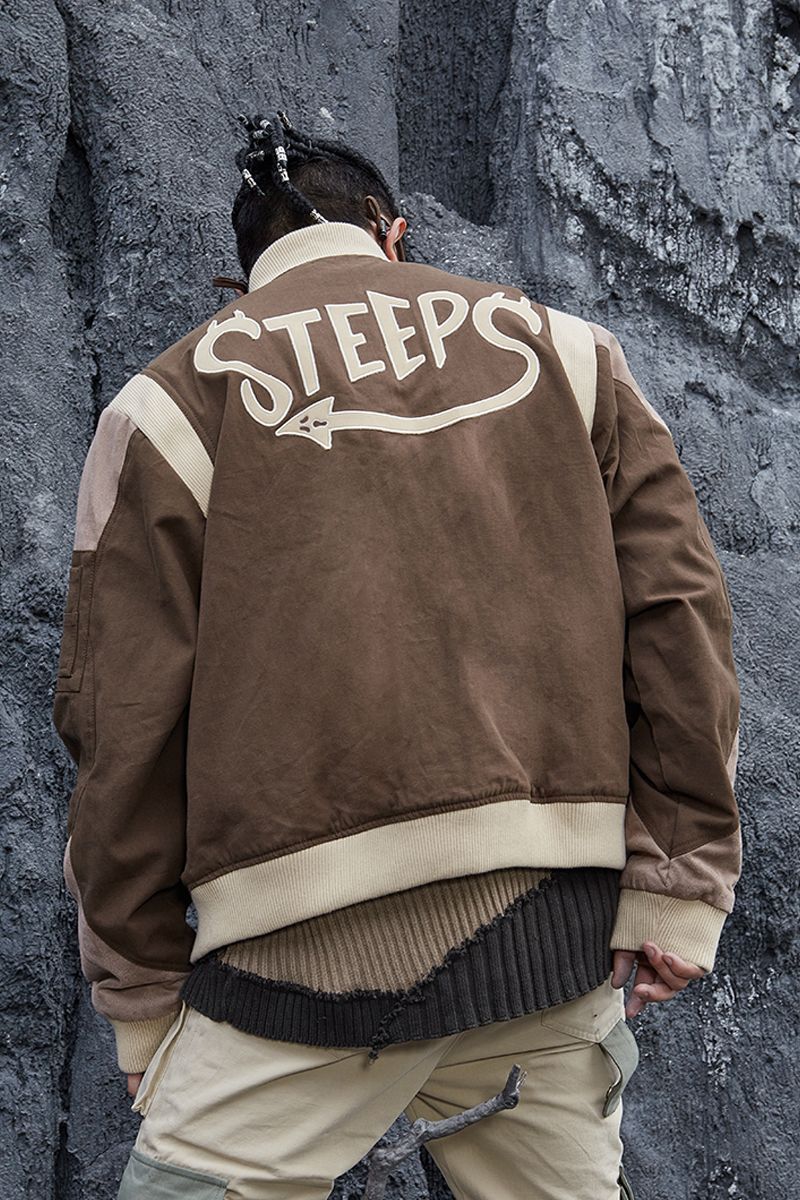 STEEPC Embroidered Logo Leather MA1 Jacket
