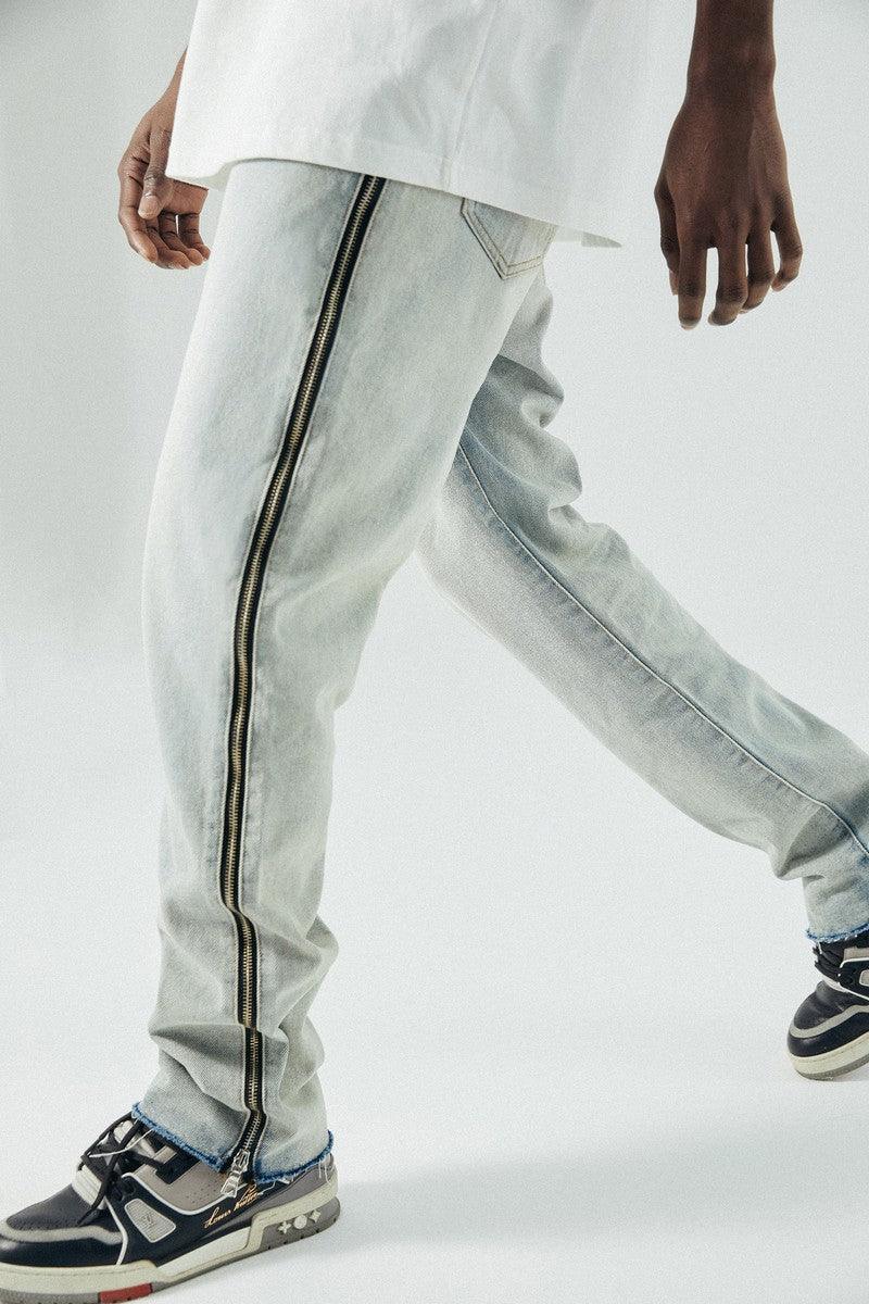 Antidote Washed Side Zipper Straight Jeans