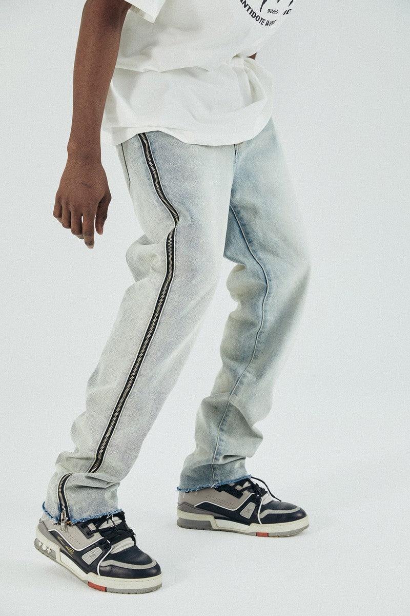 Antidote Washed Side Zipper Straight Jeans