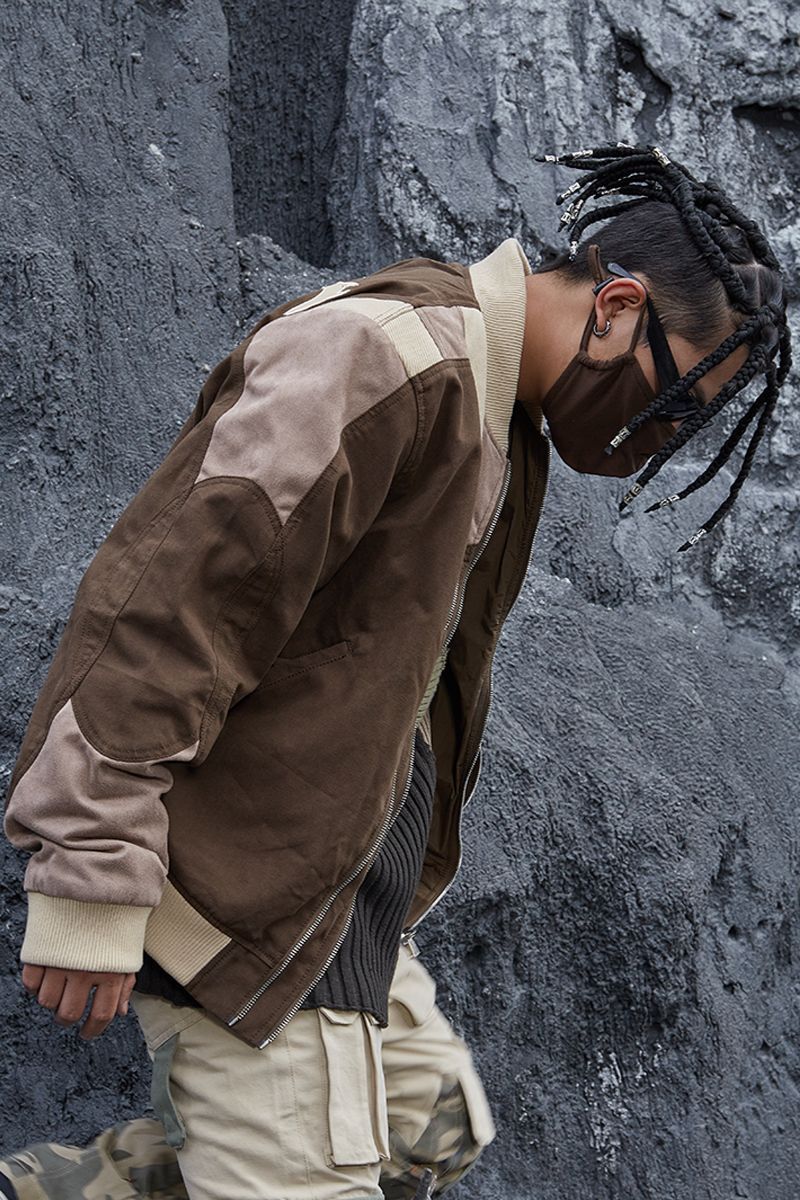 STEEPC Embroidered Logo Leather MA1 Jacket