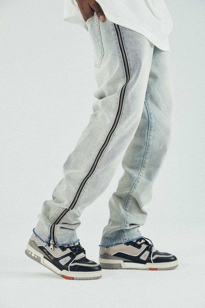 Antidote Washed Side Zipper Straight Jeans