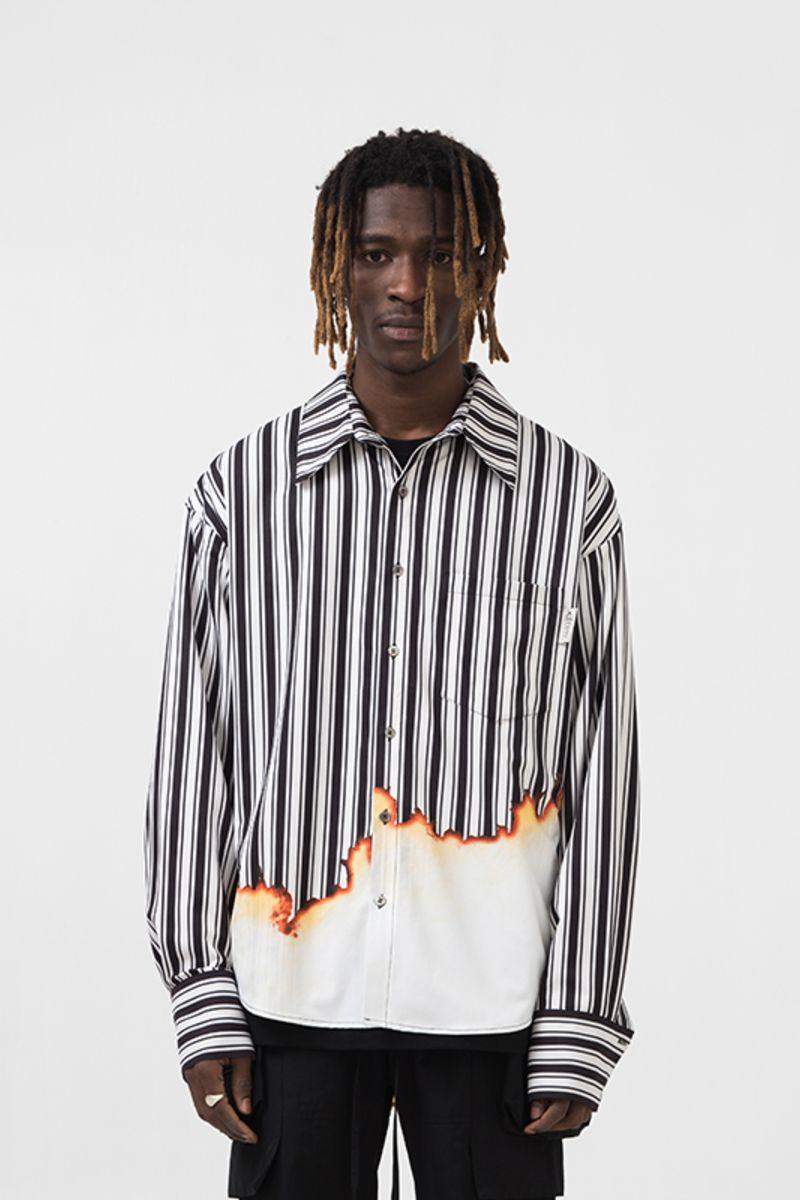 Empty Reference Burning Striped L/S Shirt