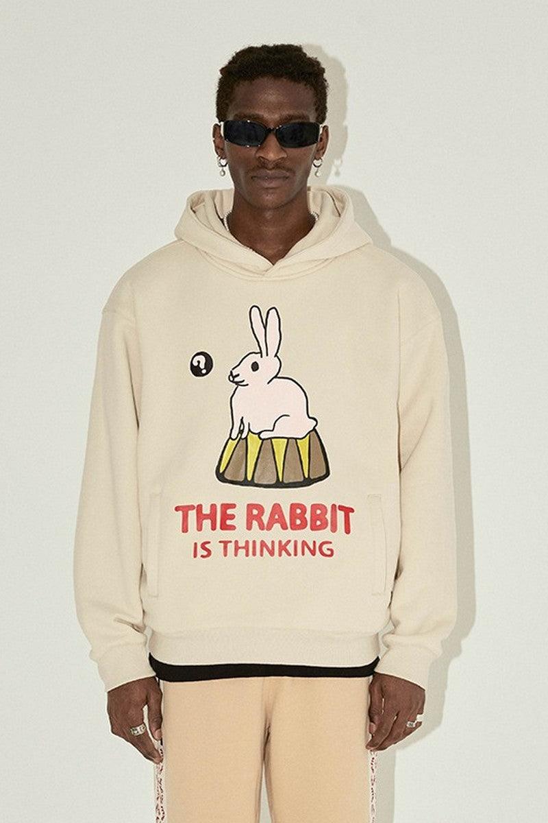 Empty Reference Thinking Rabbit Print Hoodie