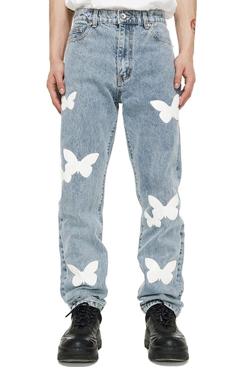 Old Order Embroidered Butterflies Washed Jeans