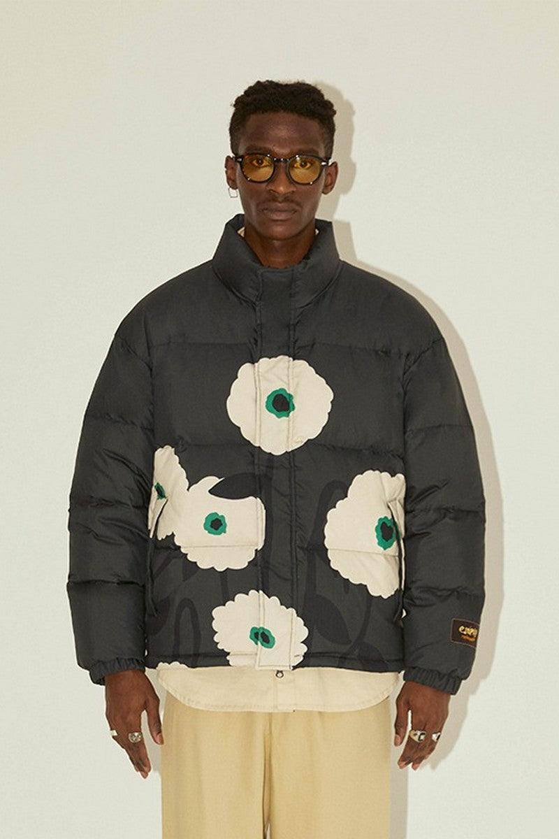 Empty Reference White Flowers Print Down Jacket